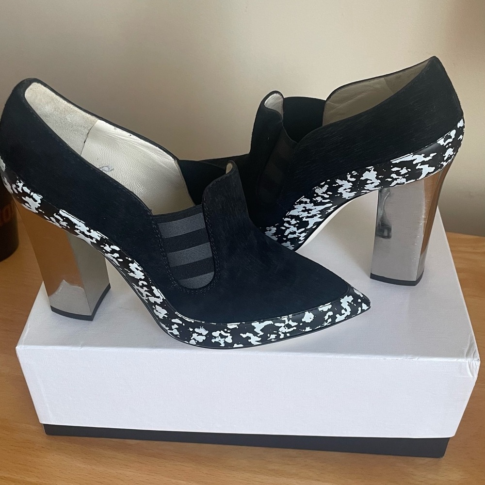 Pollini Black and Silver Ankle Booties